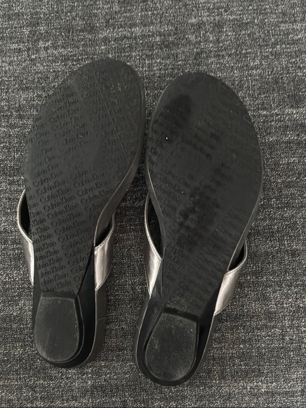 Calvin Klein Silver Metallic Beaded Toe-Post Sandals - Picture 2 of 5